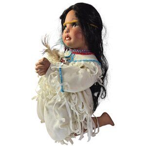 Praying Doll Native American Indian 2001 VTG Porcelain Kelly J RuBert Feathers